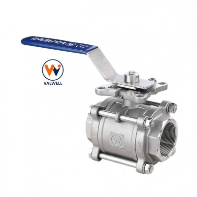 3-pcs SS 316 CF8M NPT BSPT Threaded Ball Valve